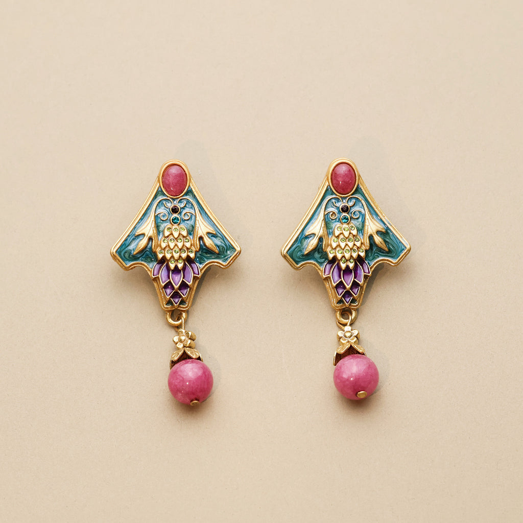 Art Nouveau Enamel Vine Earrings