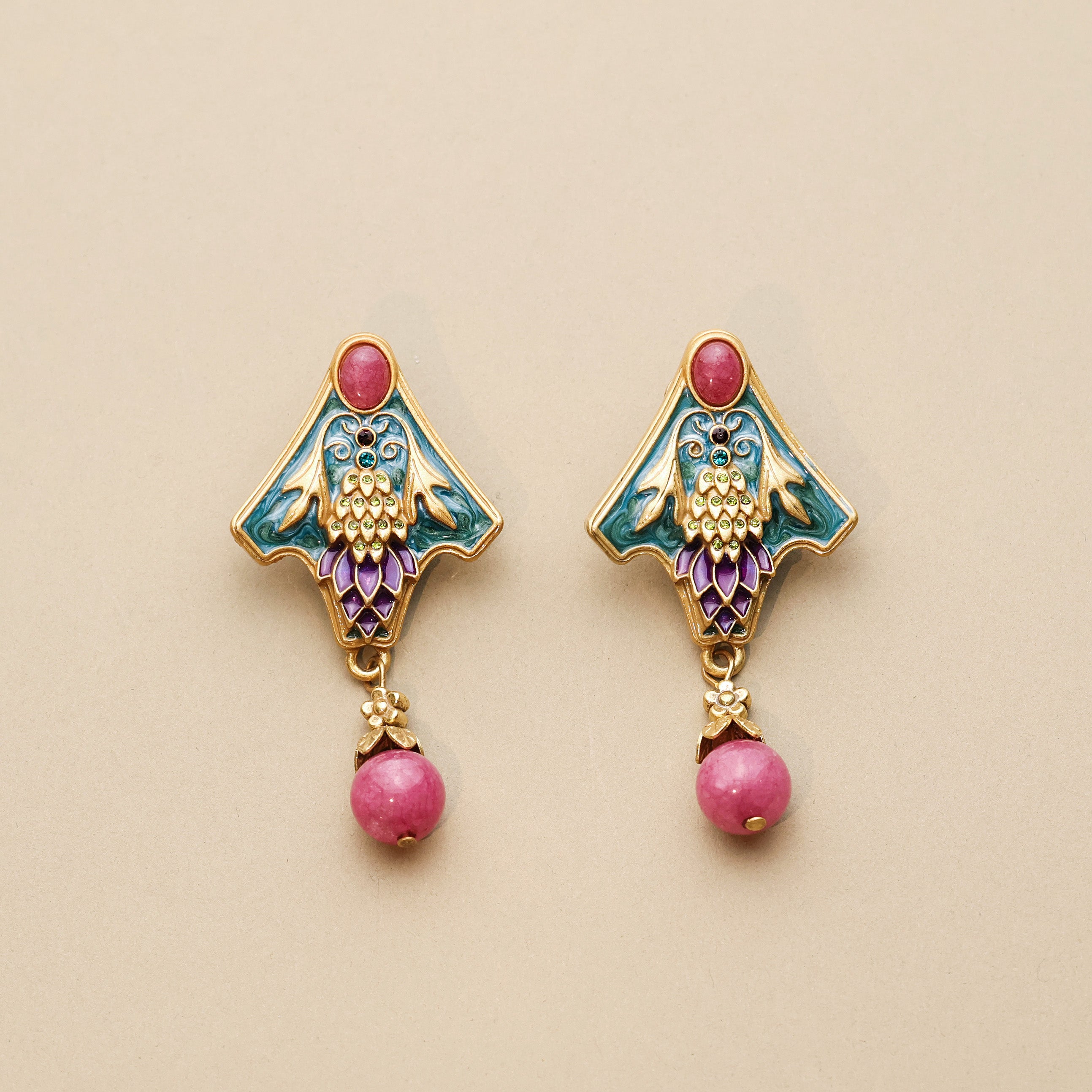 Art Nouveau Enamel Vine Earrings