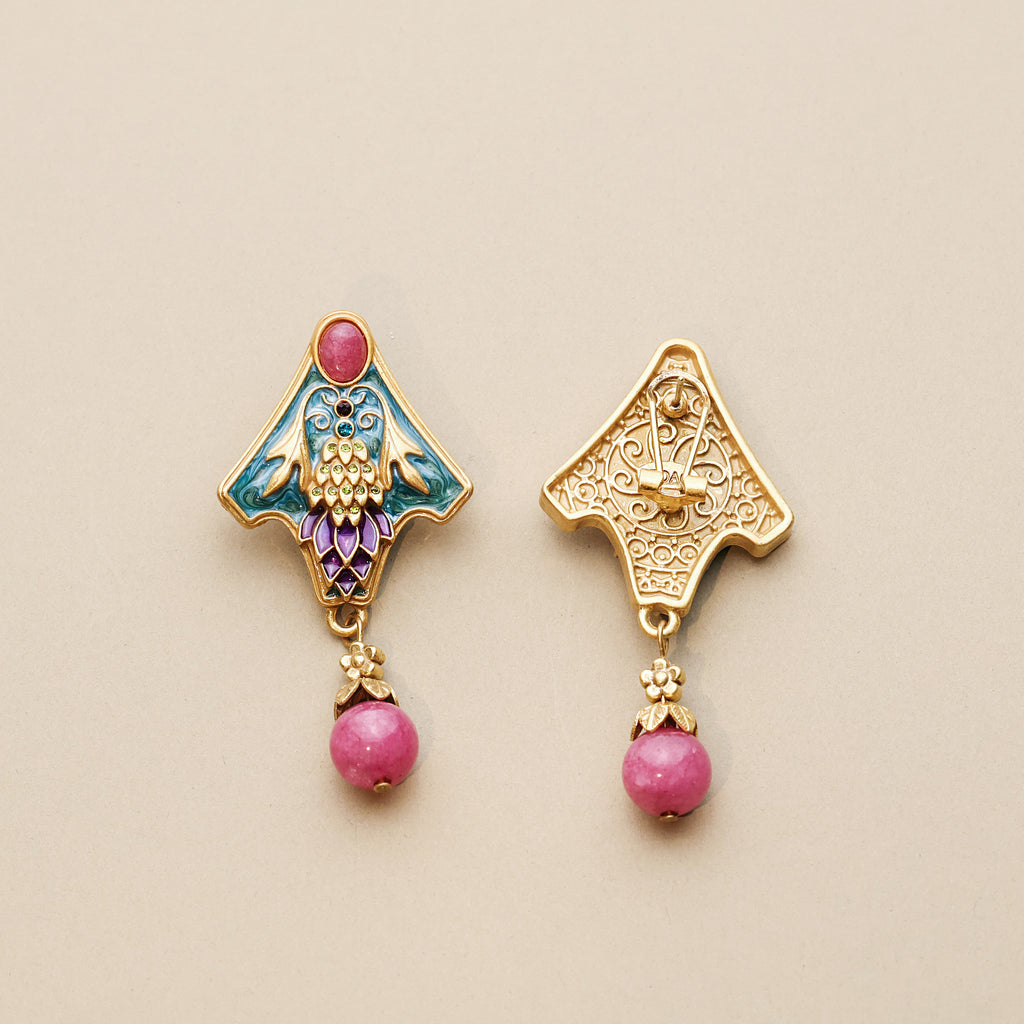 Art Nouveau Enamel Vine Earrings