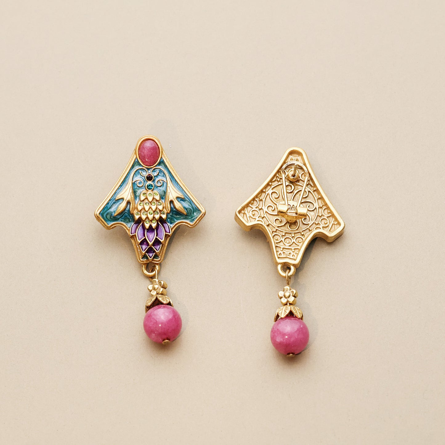 Art Nouveau Enamel Vine Earrings