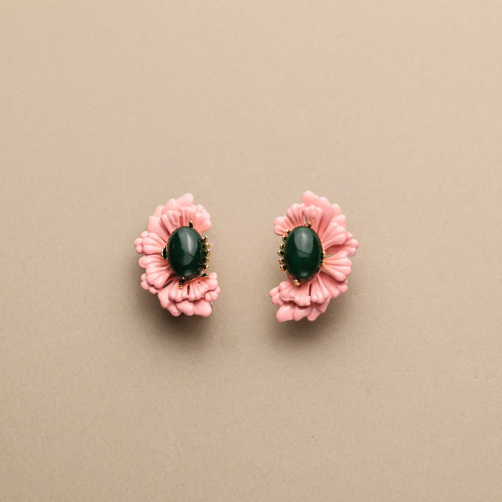 Pink Enamel Flower Earrings