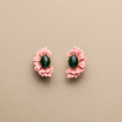 Pink Enamel Flower Earrings