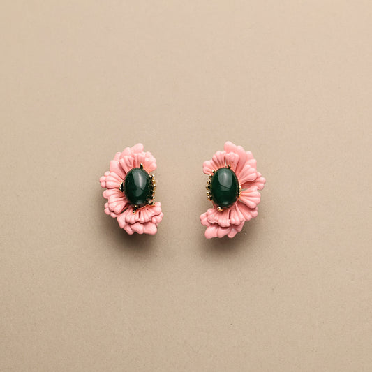 Pink Enamel Flower Earrings