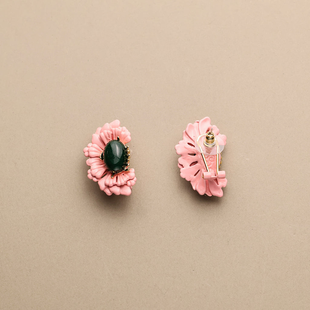 Pink Enamel Flower Earrings