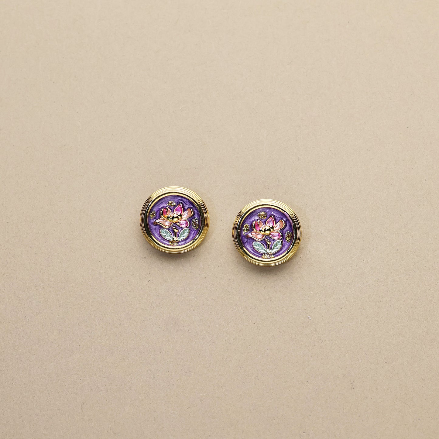 Round Enamel Flower Earrings