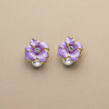 Purple Gardenia · Enamel & Pearl Earrings
