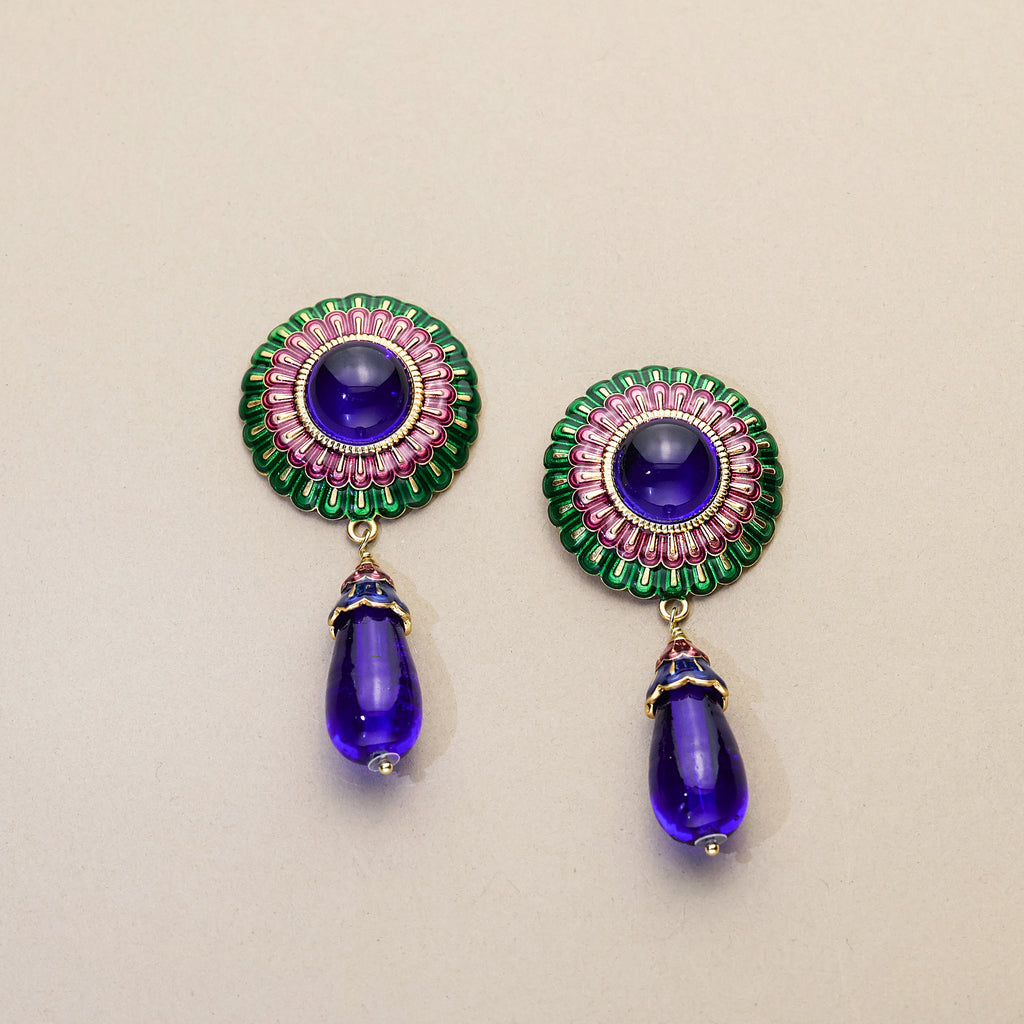 Blue Feather · Peacock Drop Earrings