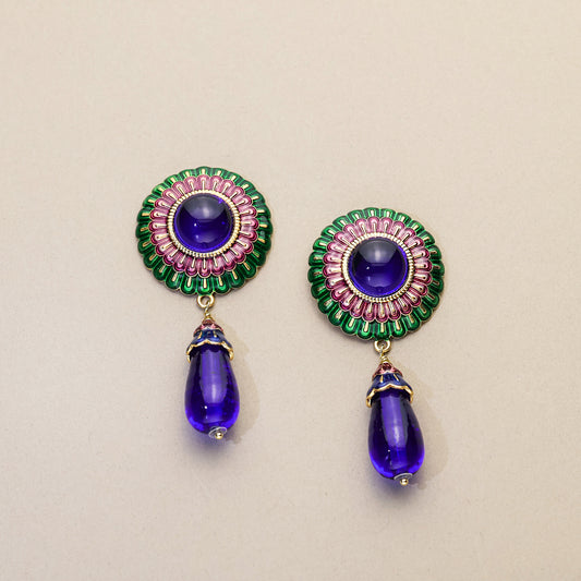 Blue Feather · Peacock Drop Earrings