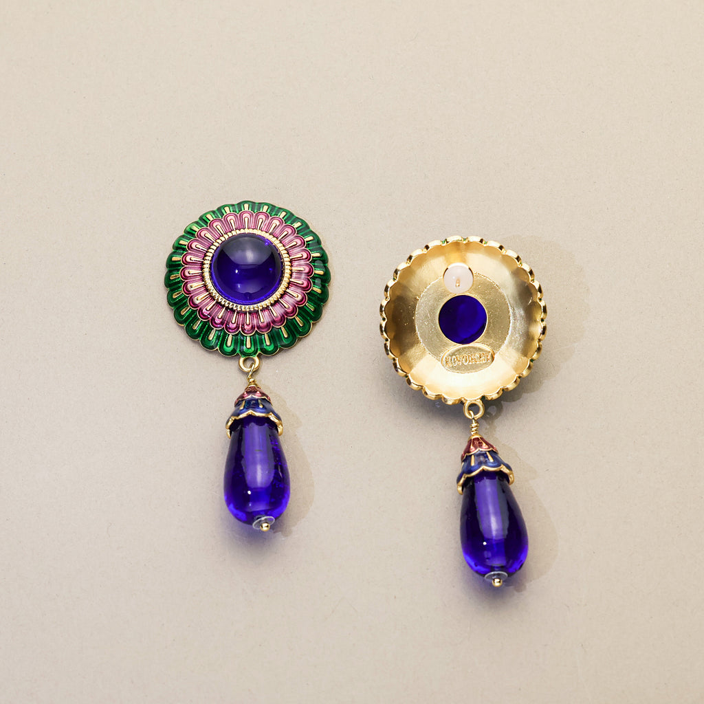 Blue Feather · Peacock Drop Earrings
