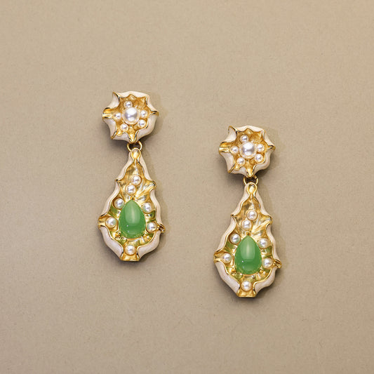 White Enamel Lotus Leaf Earrings