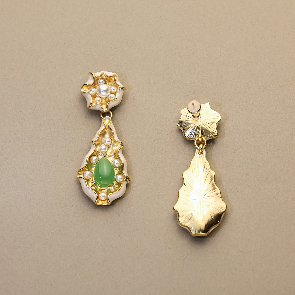 White Enamel Lotus Leaf Earrings