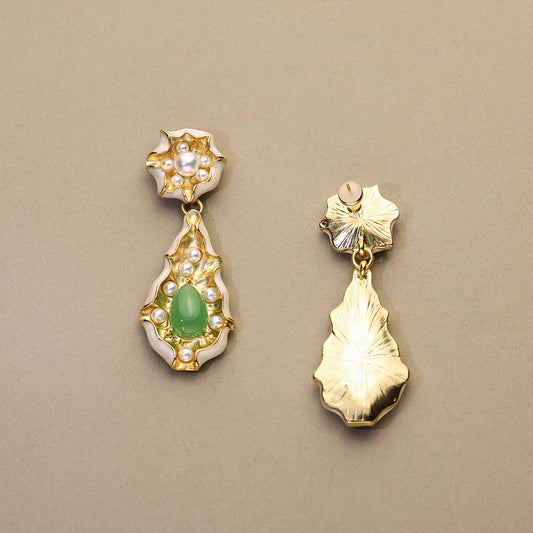 White Enamel Lotus Leaf Earrings