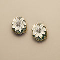 Dark Leaf & White Bloom · Enamel Crystal Earrings