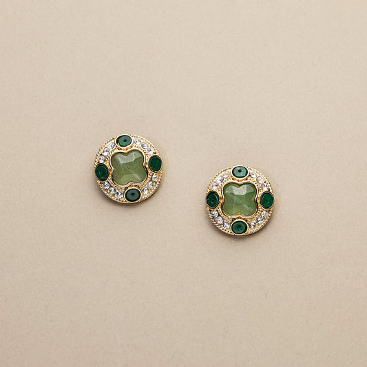 Lucky Clover · Jade & Crystal Button Earrings