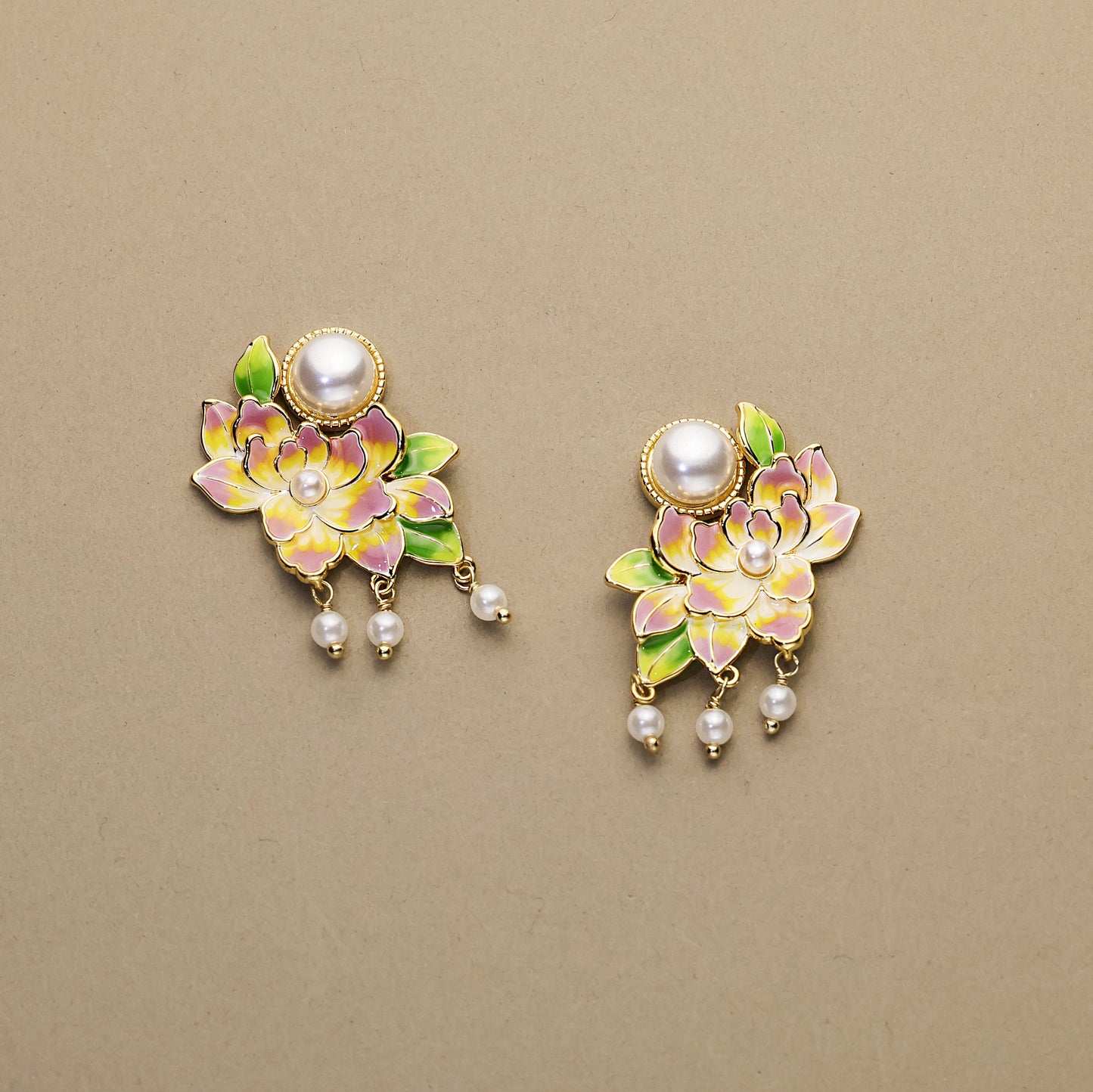 Peony Glow · Gradient Enamel & Pearl Tassel Earrings