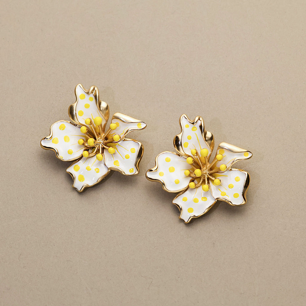 White Enamel Plumeria Earrings