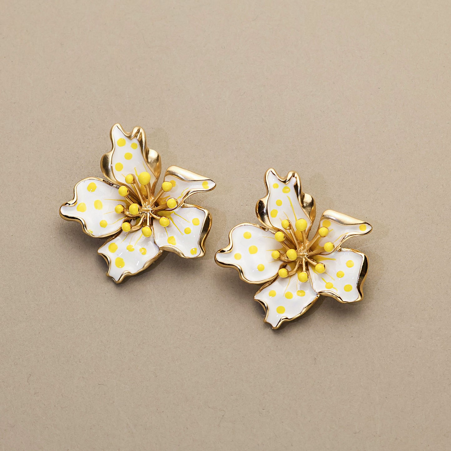 White Enamel Plumeria Earrings