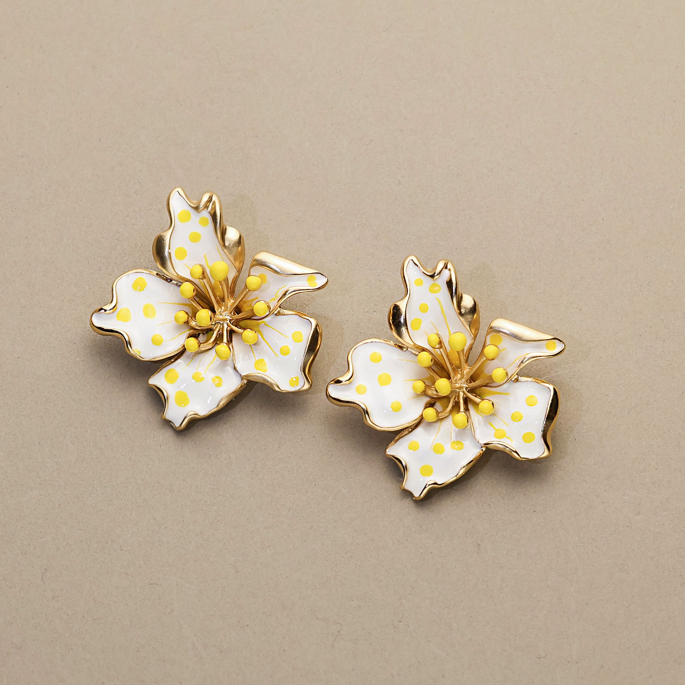 White Enamel Plumeria Earrings