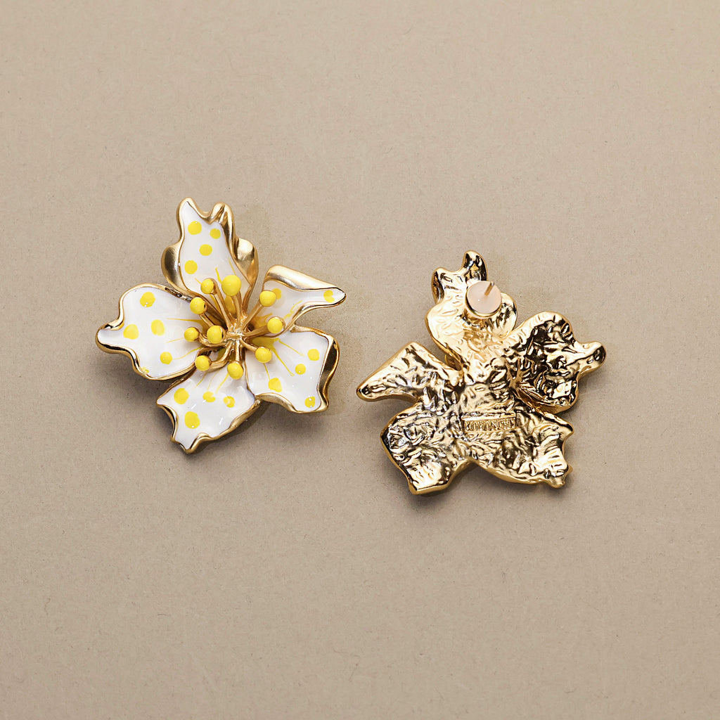 White Enamel Plumeria Earrings