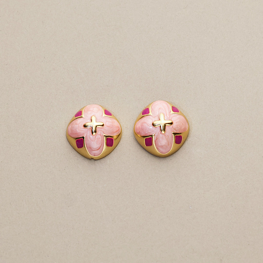 Pink Clover · Half-Round Button Earrings