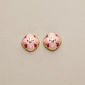 Pink Clover · Half-Round Button Earrings