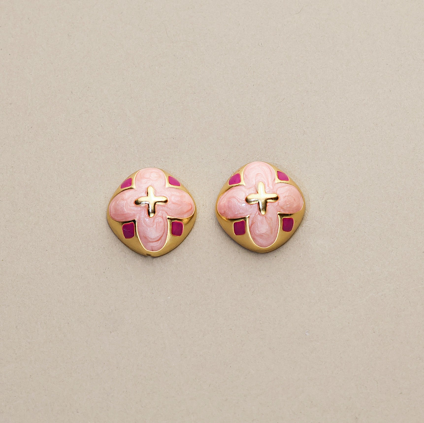 Pink Clover · Half-Round Button Earrings