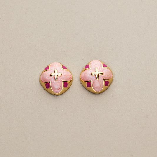 Pink Clover · Half-Round Button Earrings