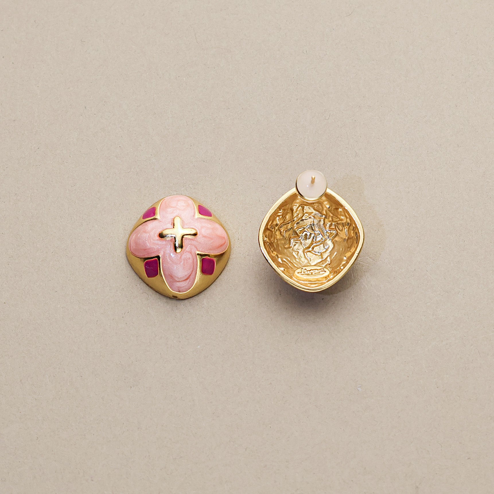 Pink Clover · Half-Round Button Earrings