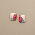 Half Bloom · White & Pink Enamel Earrings