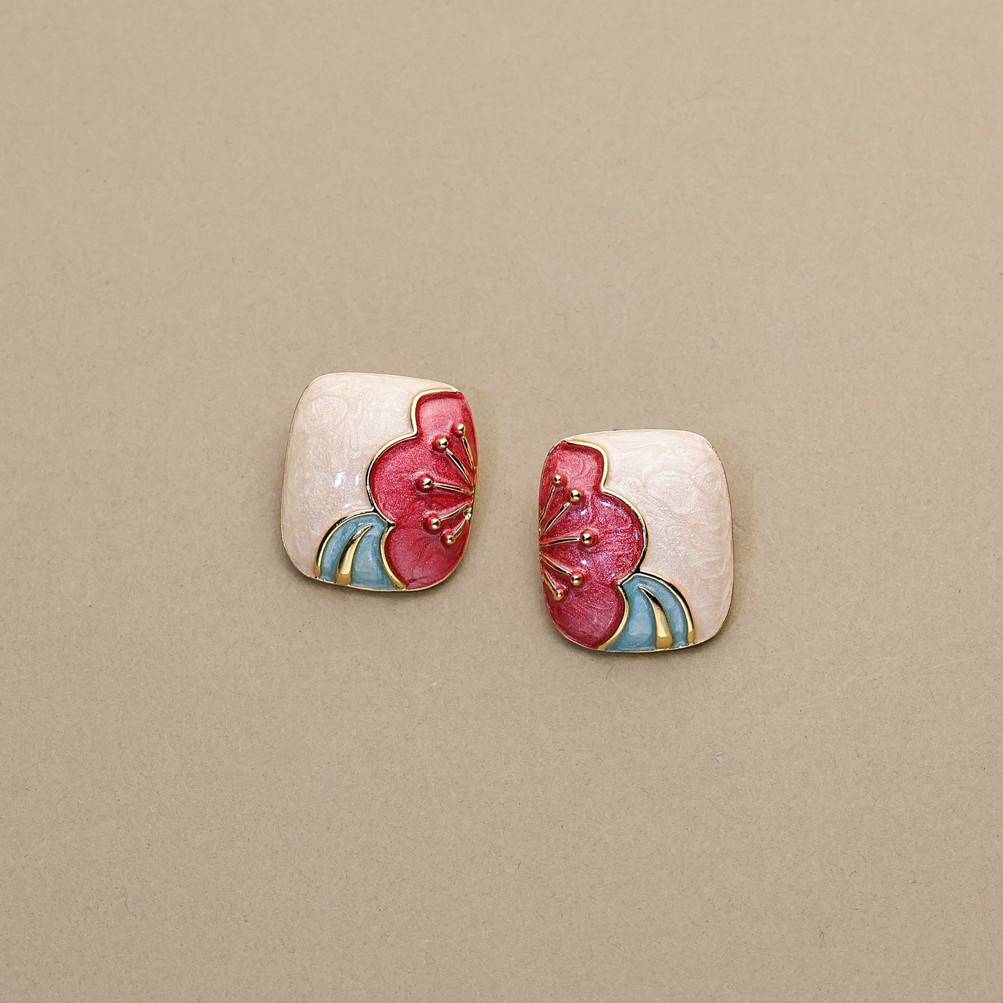 Half Bloom · White & Pink Enamel Earrings