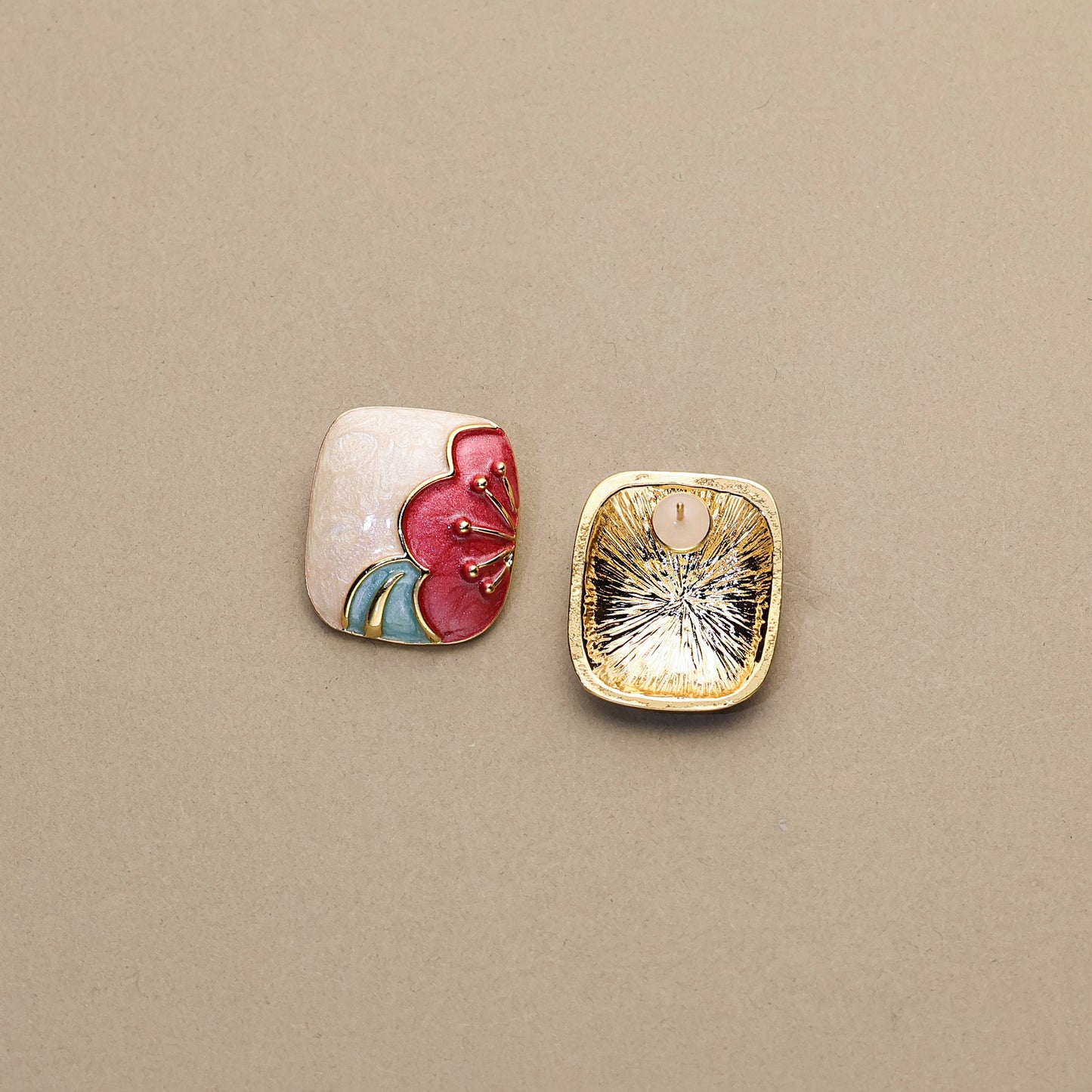 Half Bloom · White & Pink Enamel Earrings