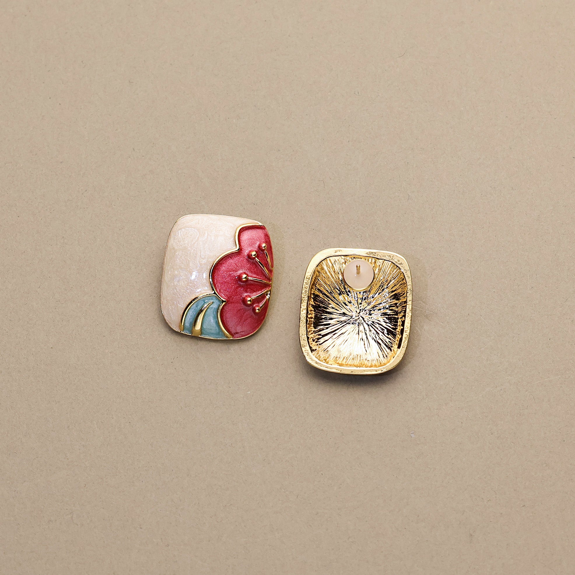 Half Bloom · White & Pink Enamel Earrings