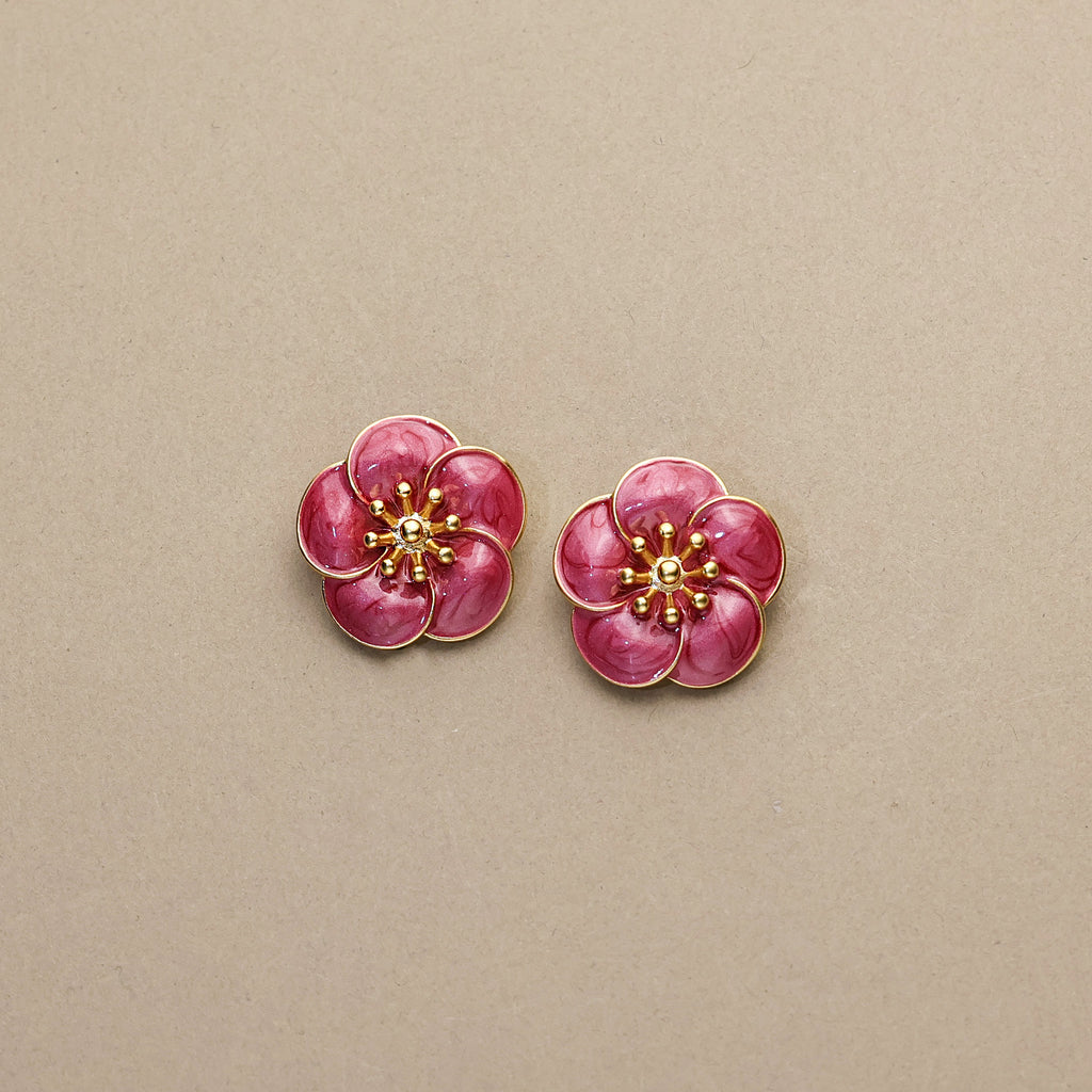 Plum Blossom Enamel Earrings