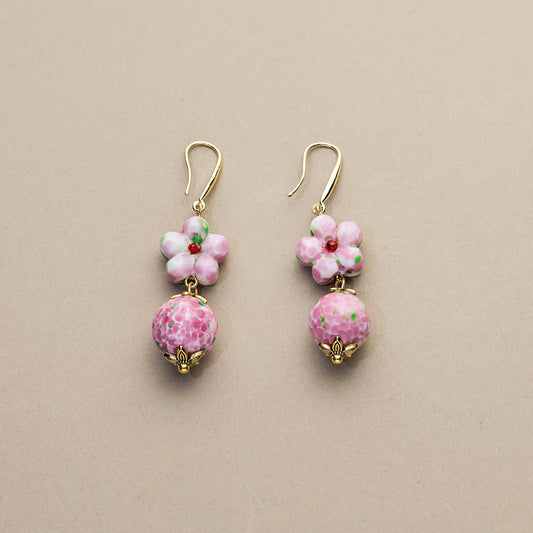 Vintage Pink Glass Peach Blossom Earrings