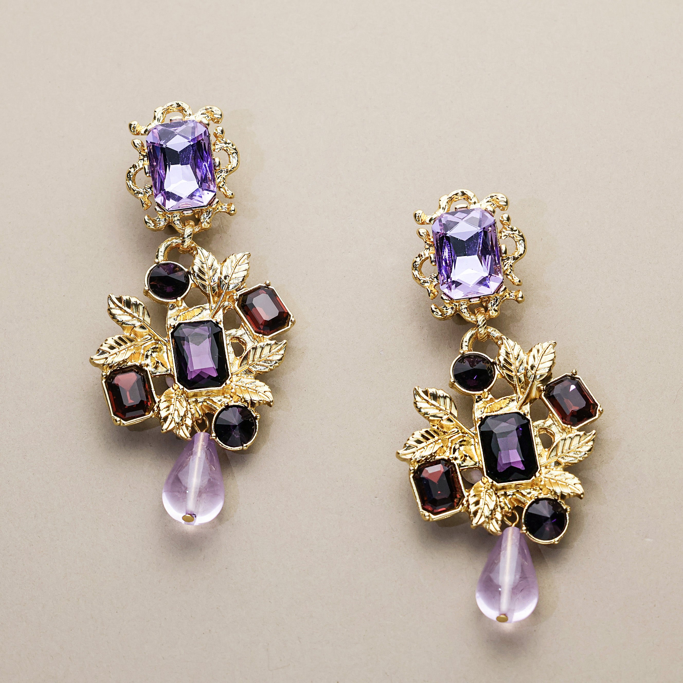 Purple Vine · Layered Crystal Drop Earrings