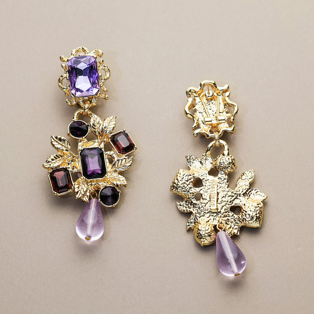 Purple Vine · Layered Crystal Drop Earrings