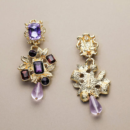 Purple Vine · Layered Crystal Drop Earrings
