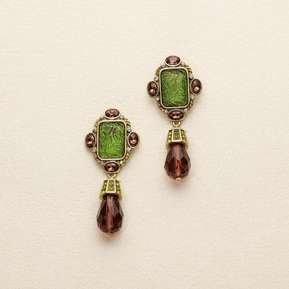 Green Glass Vintage Gold Earrings