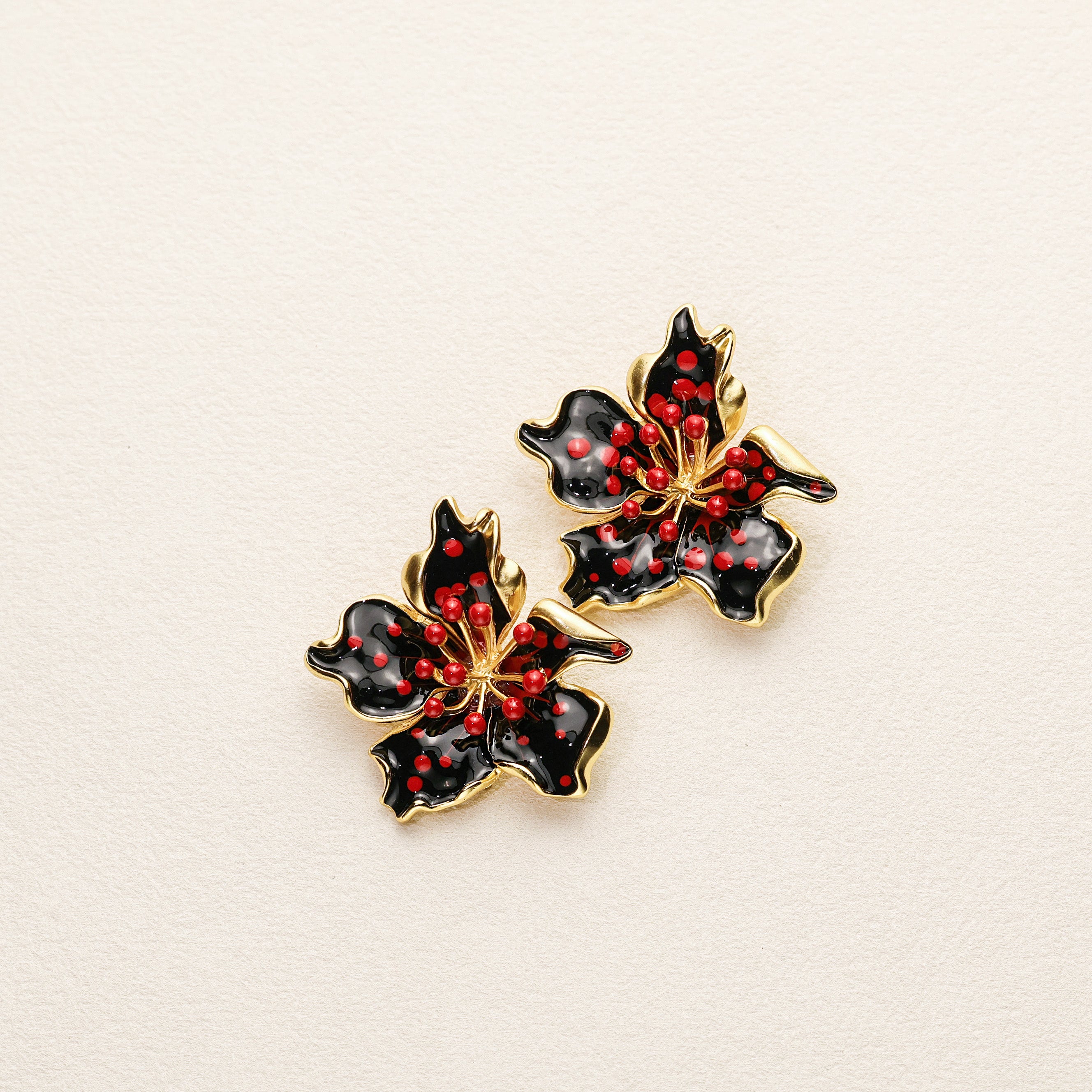 Black Enamel Plumeria Earrings