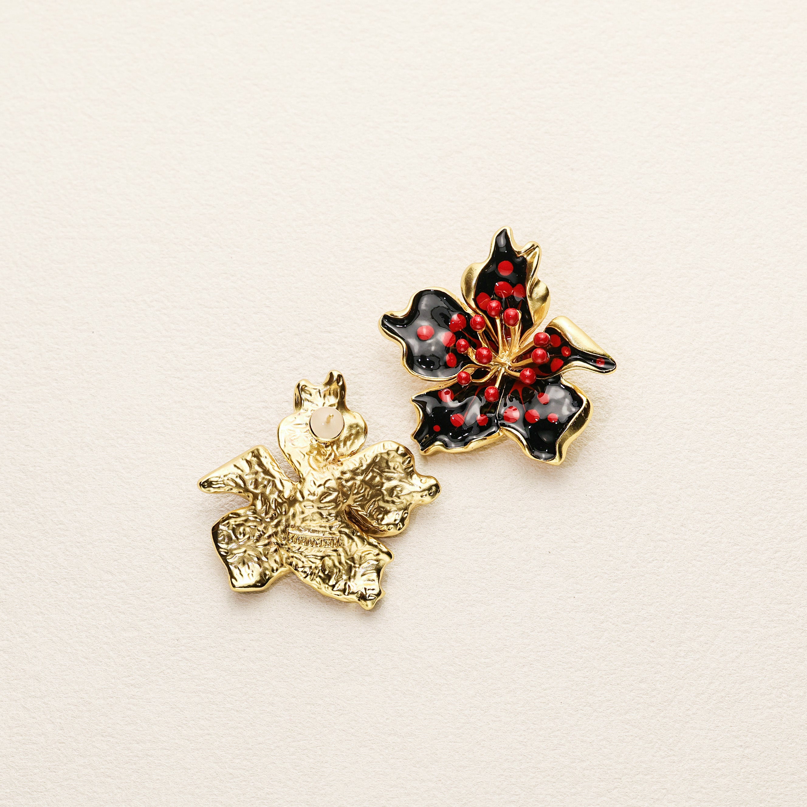 Black Enamel Plumeria Earrings