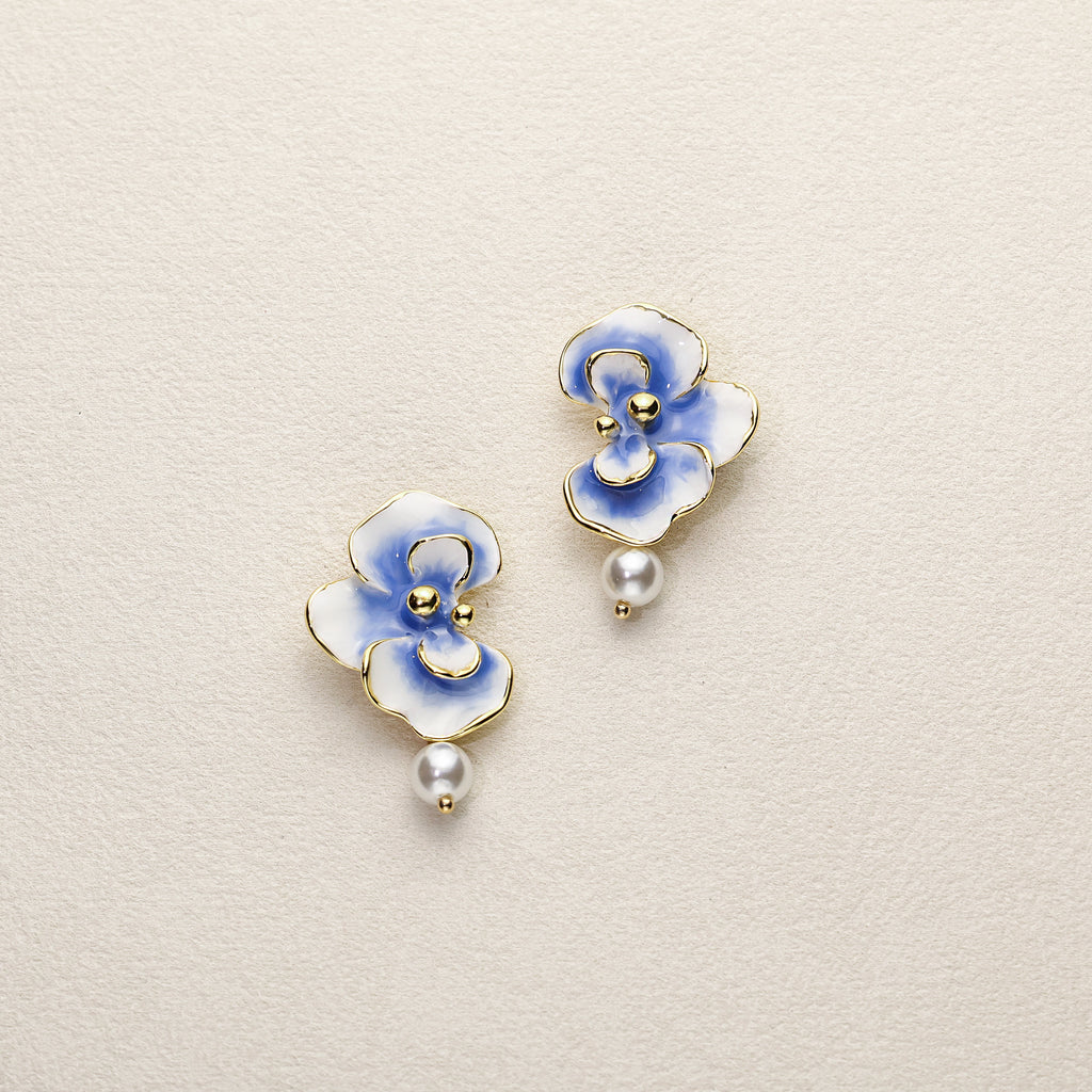 Blue Gradient · Pearl Chain Drop Earrings