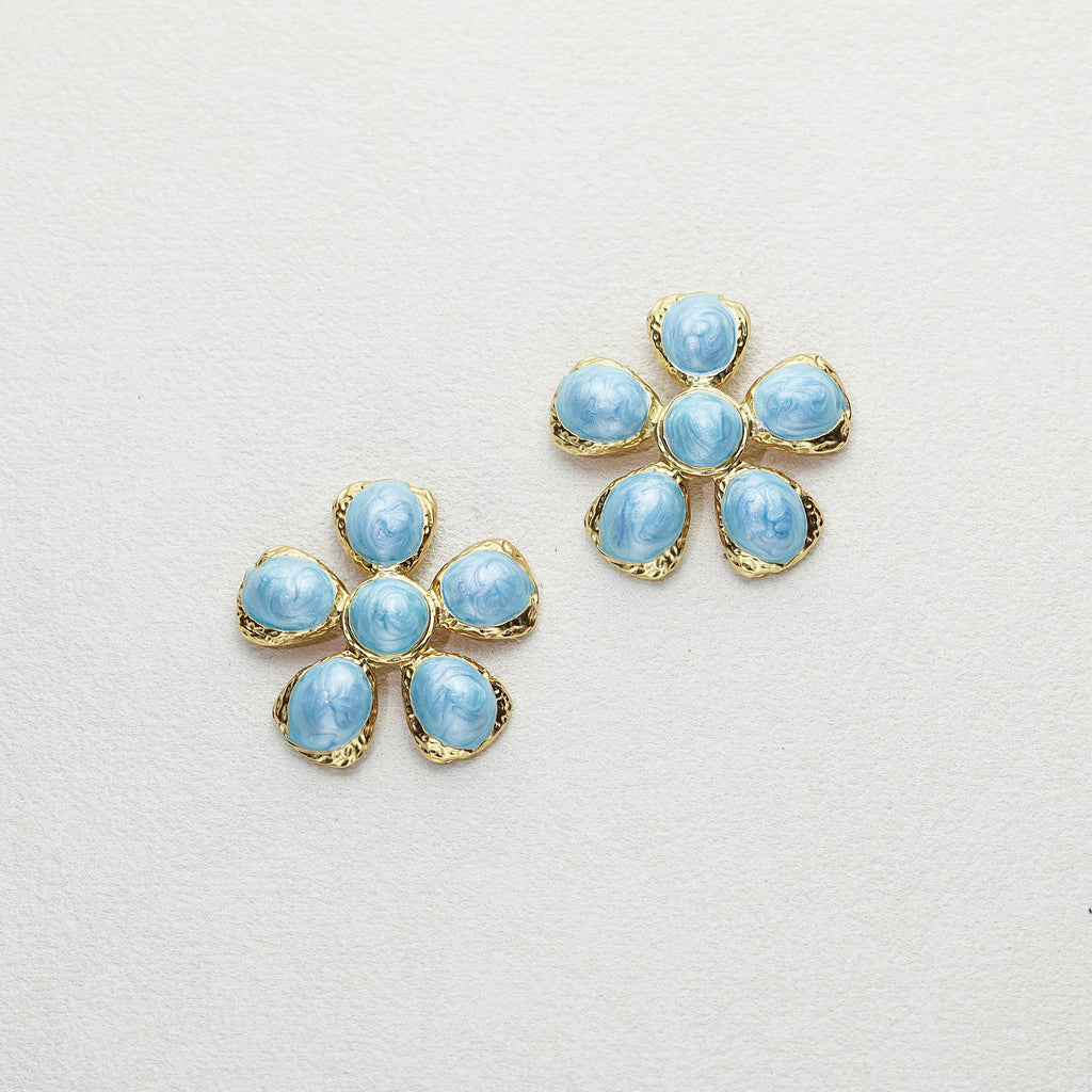 Blue Enamel Flower Earrings
