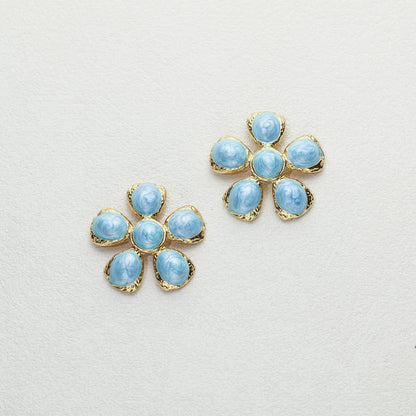 Blue Enamel Flower Earrings
