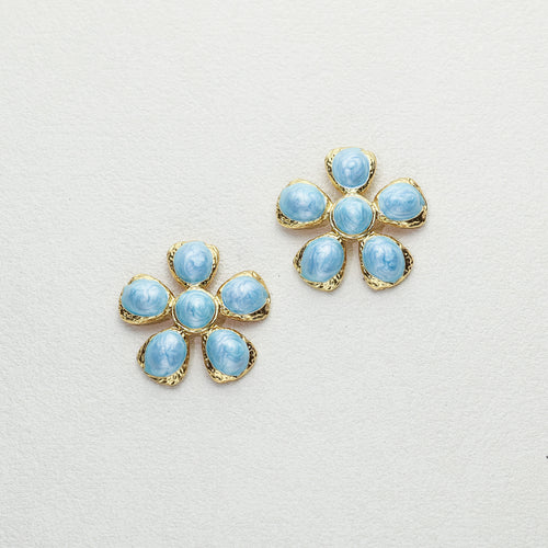 Blue Enamel Flower Earrings