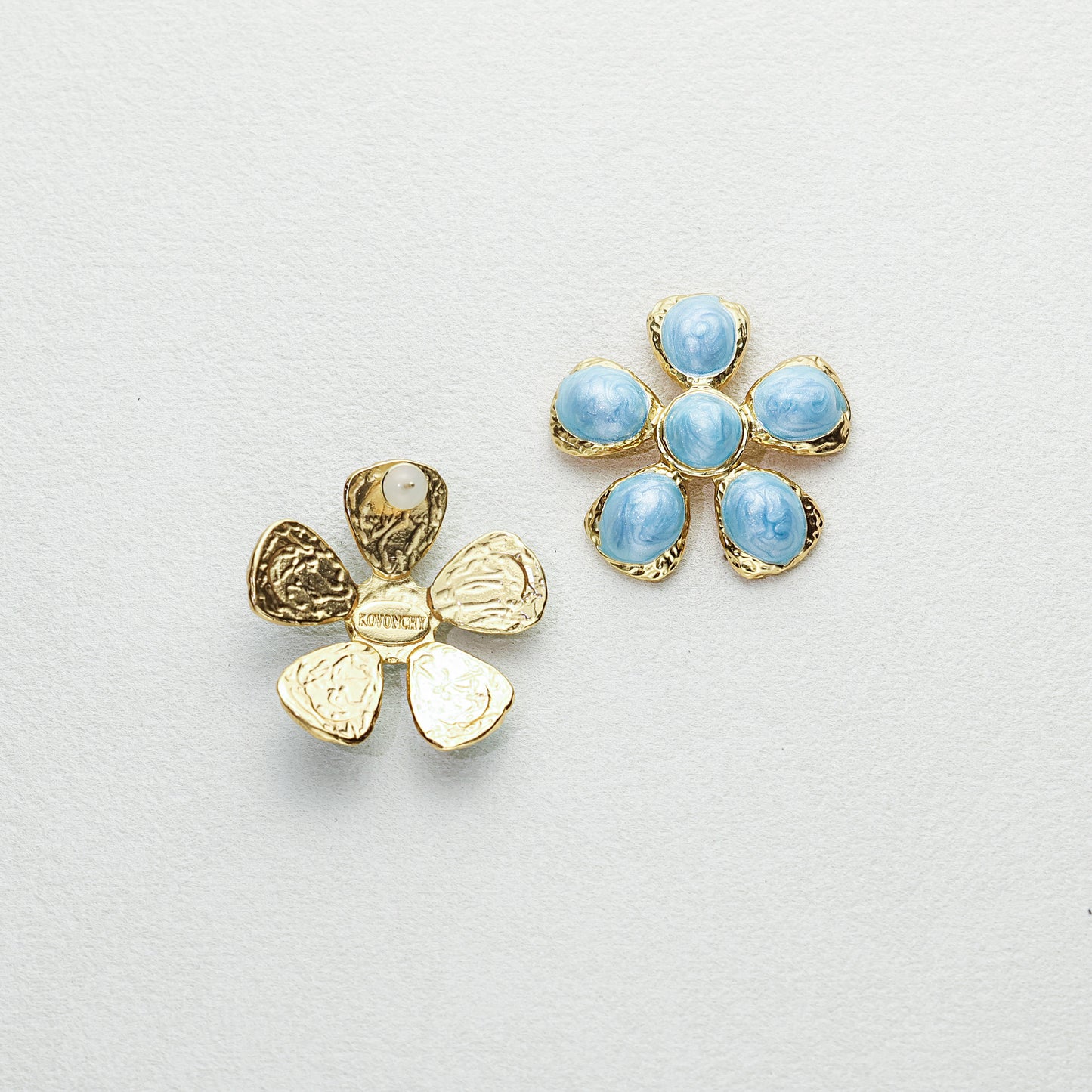 Blue Enamel Flower Earrings