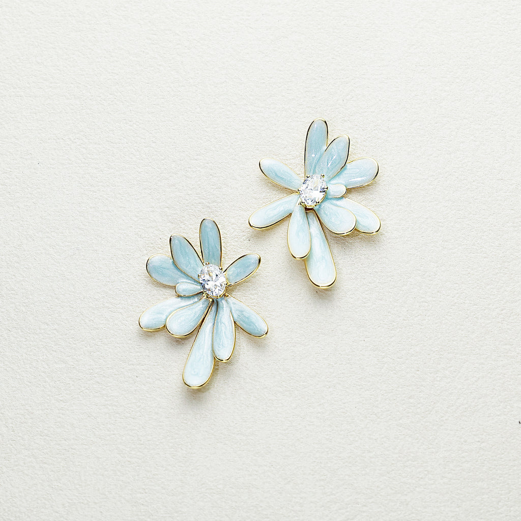 Mint Crystal Flower Earrings