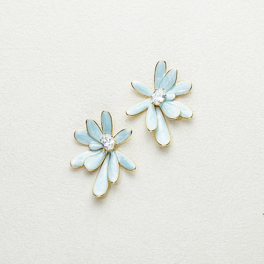 Mint Crystal Flower Earrings