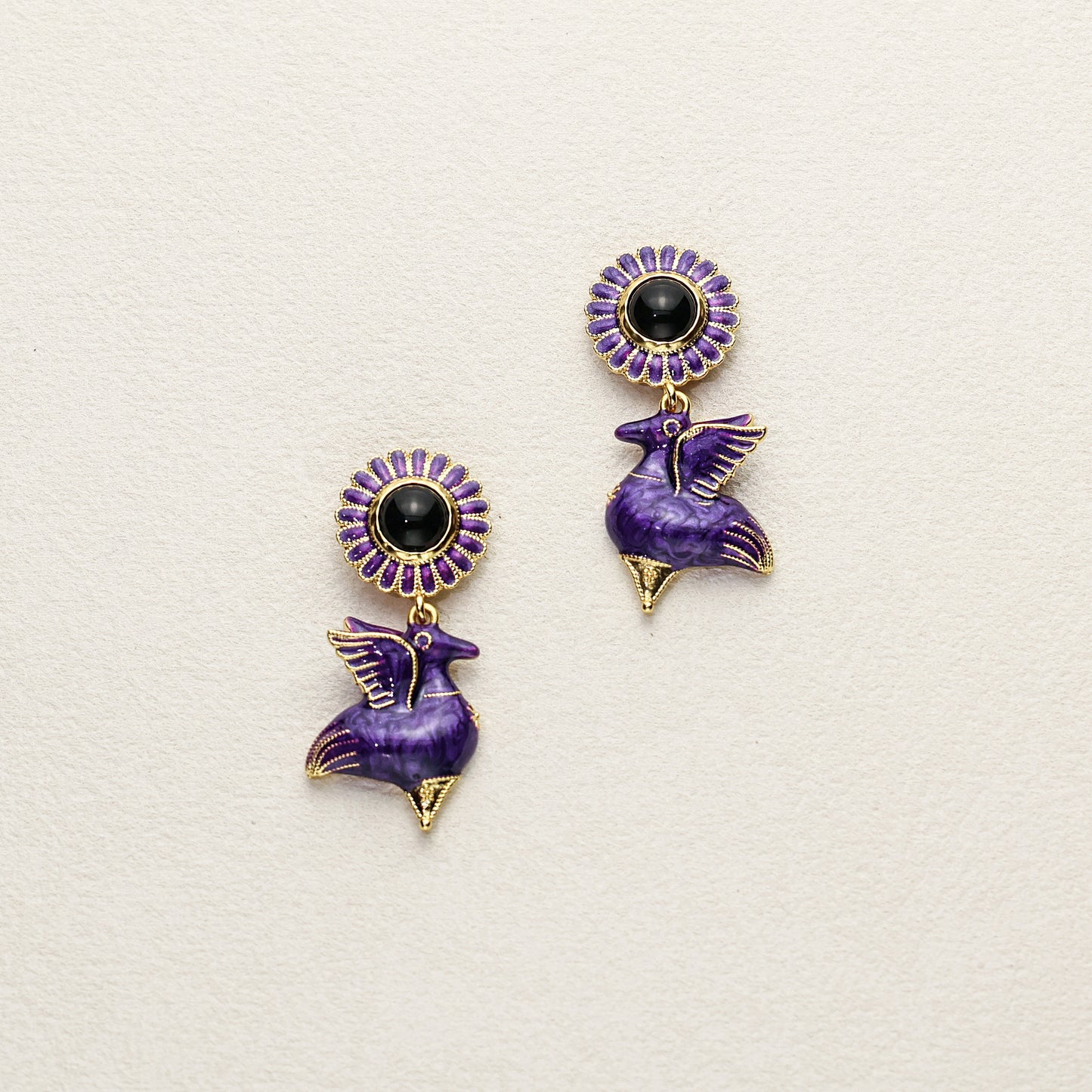Purple Wing Enamel Earrings