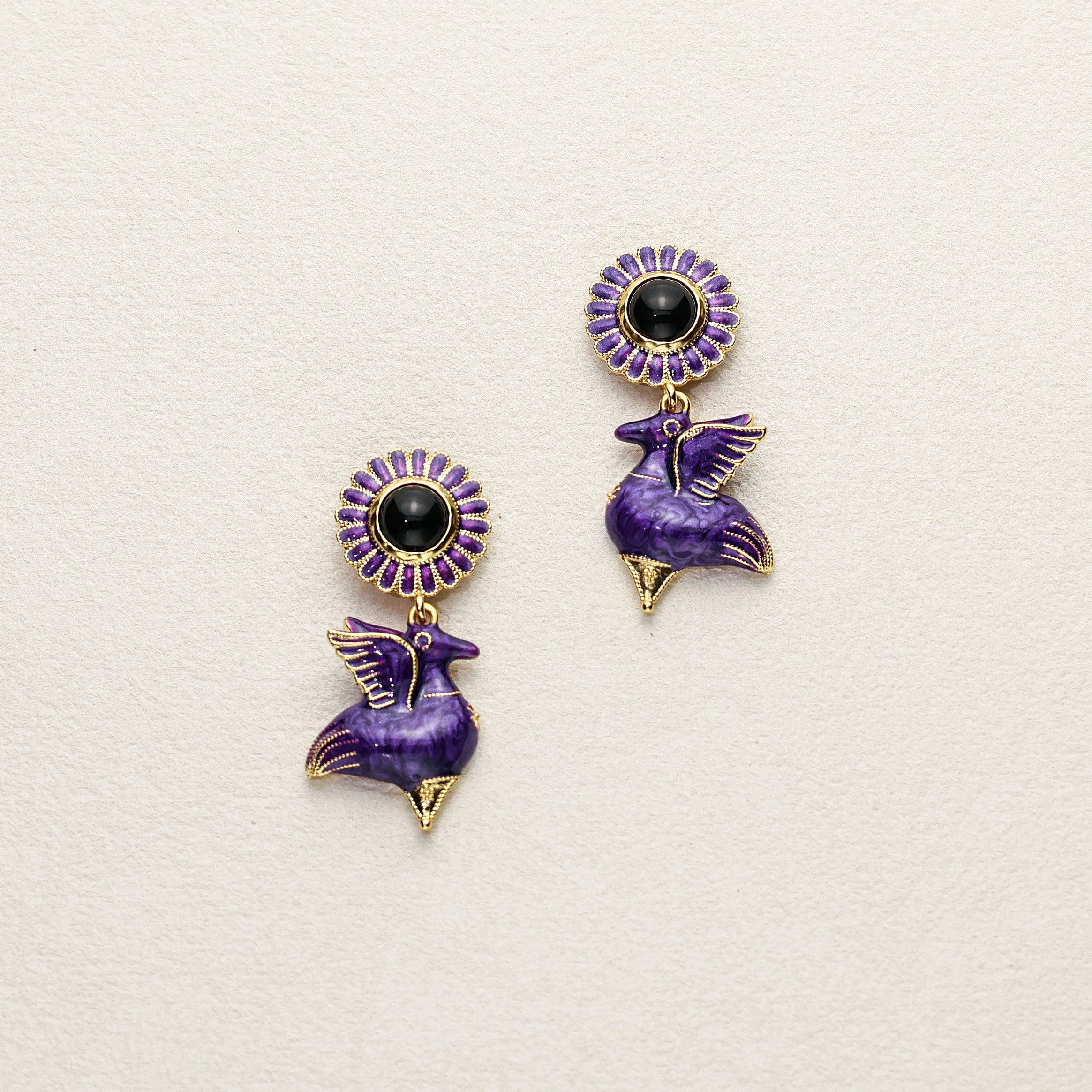 Purple Wing Enamel Earrings