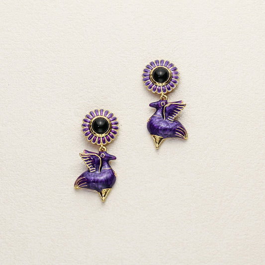 Purple Wing Enamel Earrings